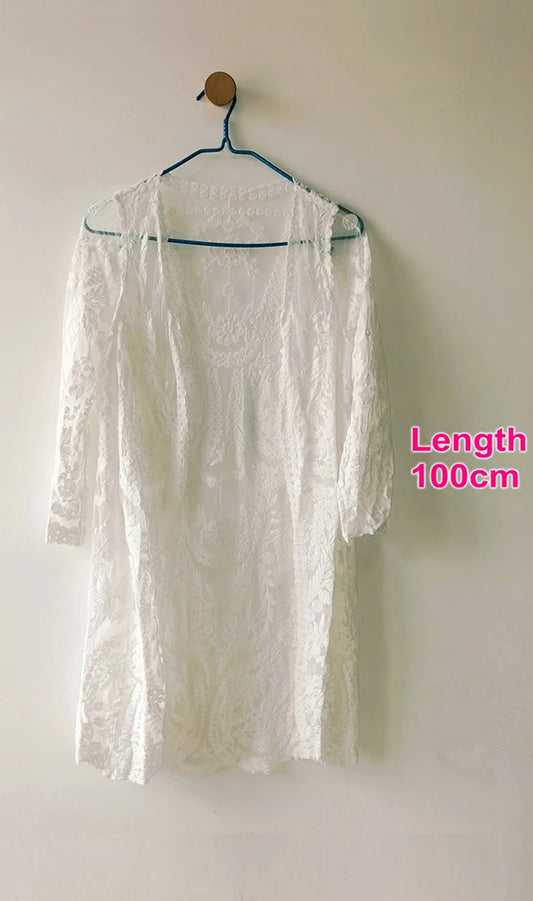 Robe Maxi Dentelle Blanche Manches Longues