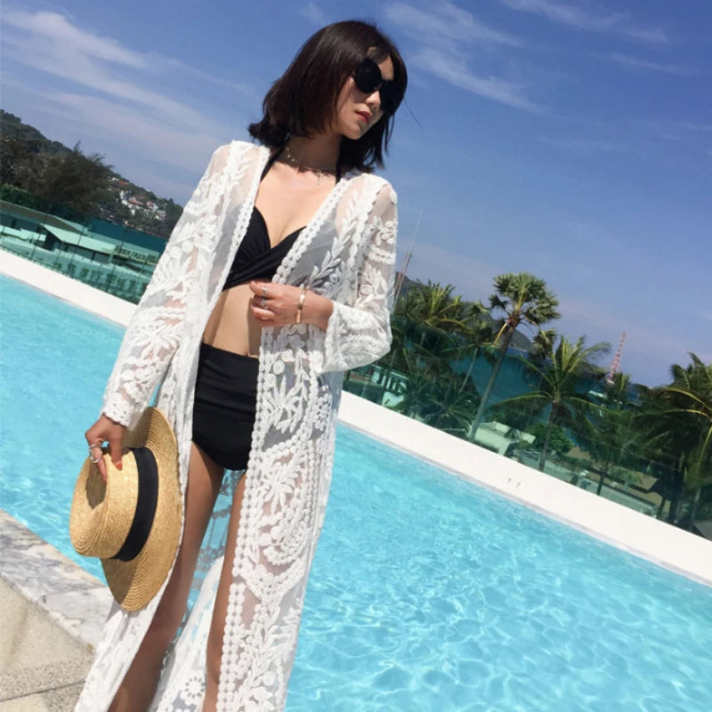 Robe Maxi Dentelle Blanche Manches Longues