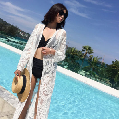 Robe Maxi Dentelle Blanche Manches Longues