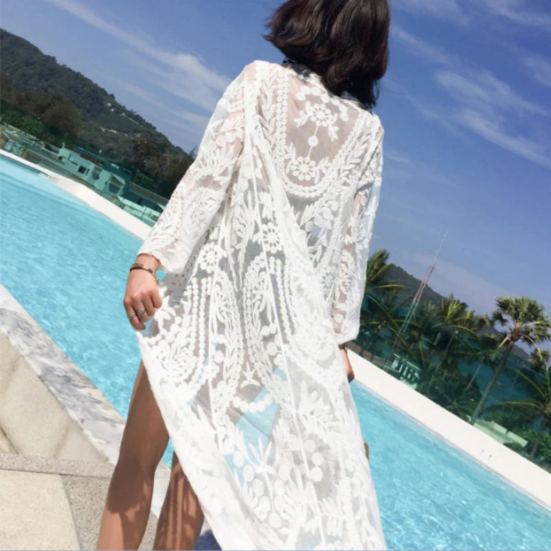 Robe Maxi Dentelle Blanche Manches Longues