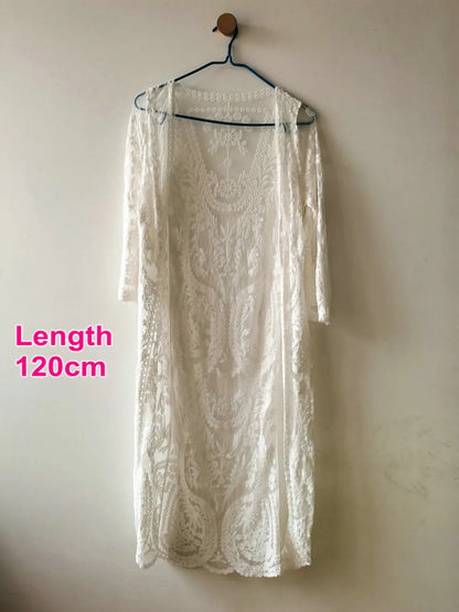 Robe Maxi Dentelle Blanche Manches Longues