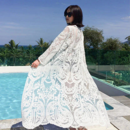 Robe Maxi Dentelle Blanche Manches Longues